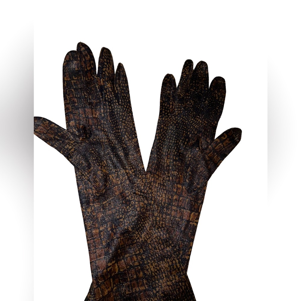 VINTAGE!  1950's "Hansen" Reptile Pattern Nyla-suede Women's Gloves- Size 7.5